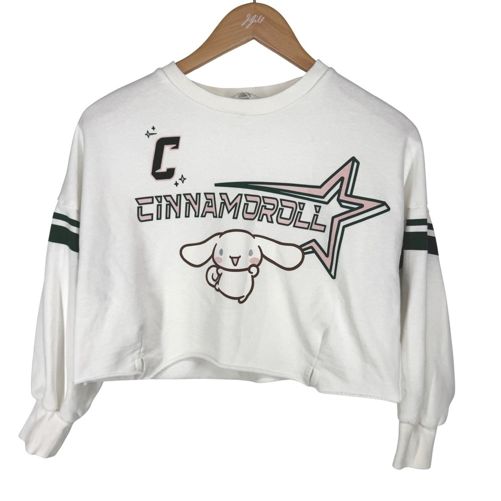 HM Sanrio Womens Cinnamoroll Graphic Cropped Sweatshirt Varisty Stripes Size 8